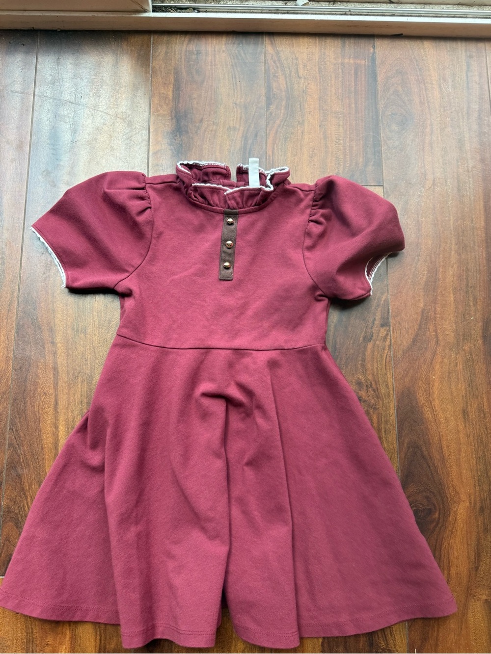 Janie and Jack Burgundy Ruffle-Neck Puff Sleeve Dress